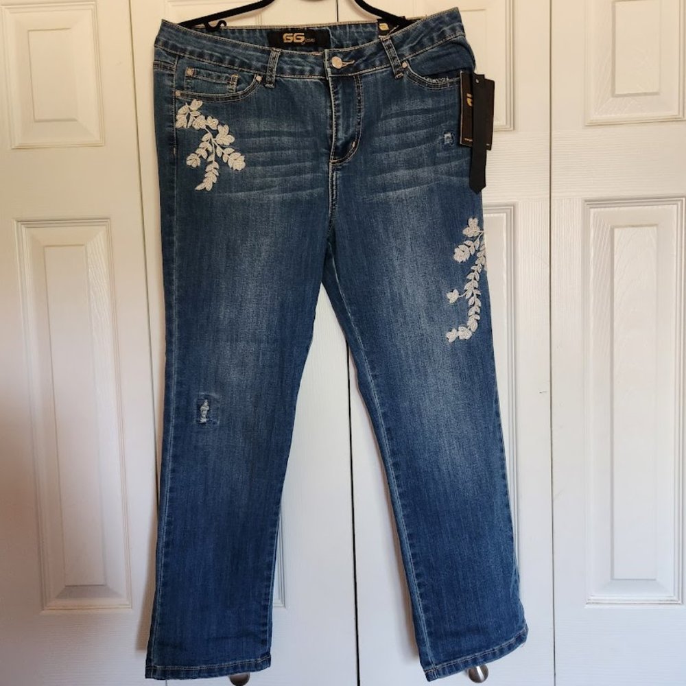 GG Jeans - Embroidered Long Capri Med Blue  Size 10